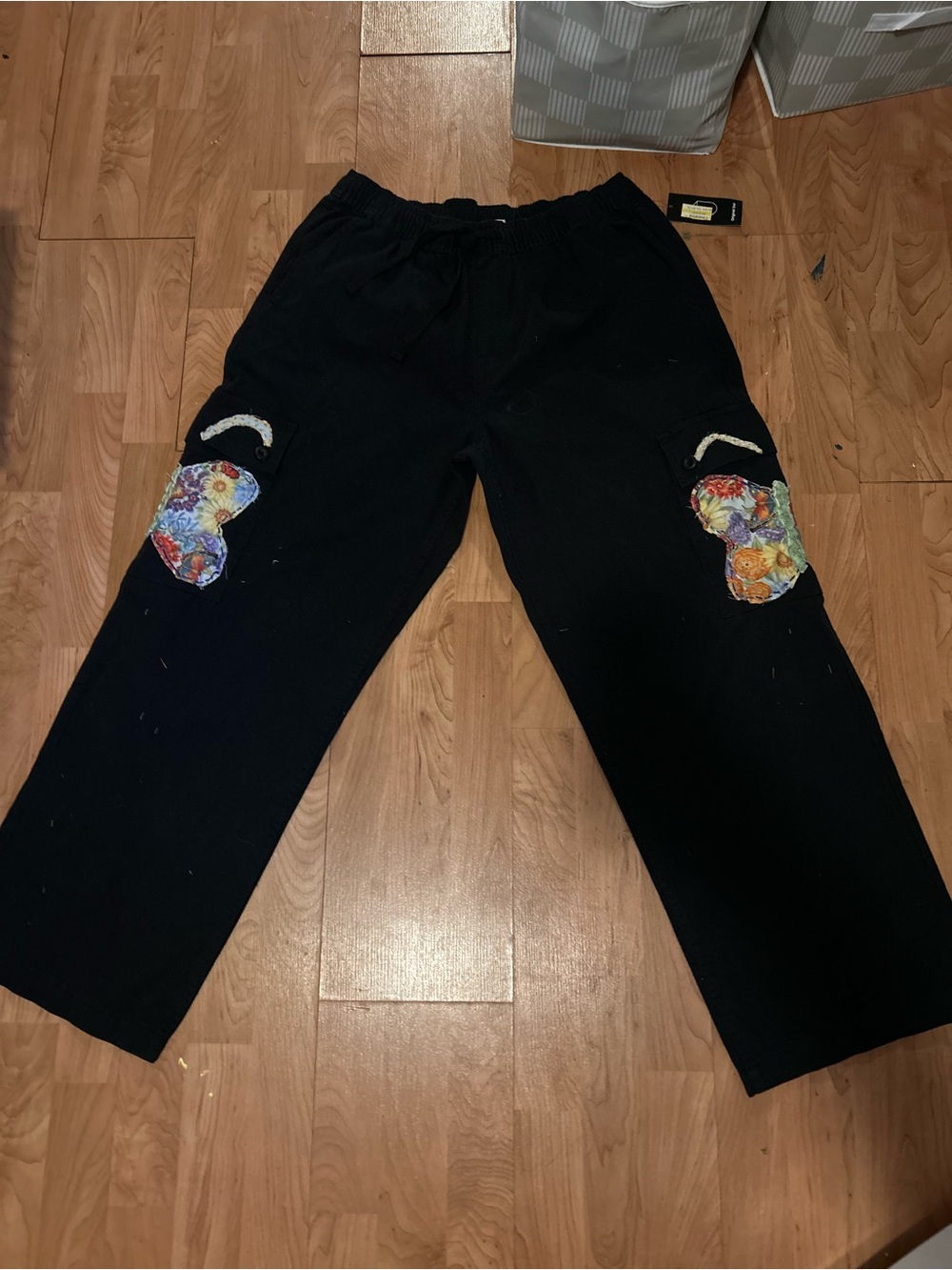Original Use Black Wide Leg Pant with Floral Butterfly Pocket Detail